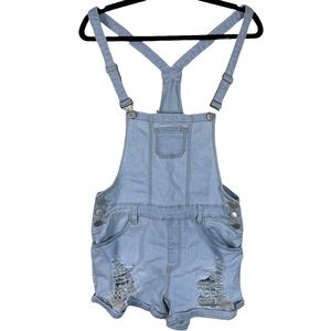 American Bazi Distressed Stretchy Light-wash Denim Overall Shorts Size L Stretch